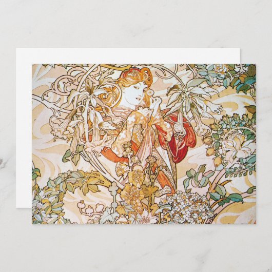 Invitation Déesse des fleurs Art Nouveau oeuvre d'Alphons Bea (Devant / Derrière)