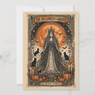 Invitation Déesse d'Halloween Sorcière Gothique Vintage Chat