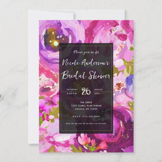 Invitation Déferlements de rose et violet Fête de mariage flo (Devant)