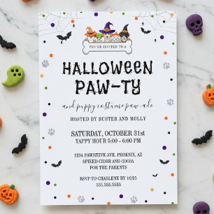 Invitation Défilé de chiots mignons Halloween Dog Pawty