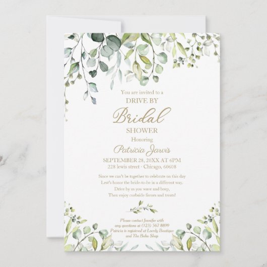 Invitation Défilé de douche de mariée avec verdure d'eucalypt (Devant)