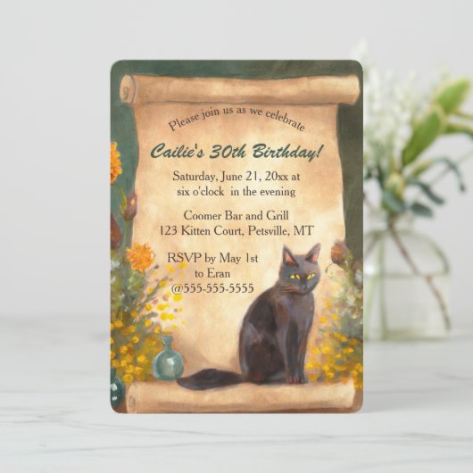 Invitation Défilement et fleurs de chats modifiables (Debout devant)