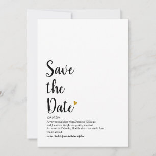 Invitation Définition de Save the Date Script Cœur d'Or