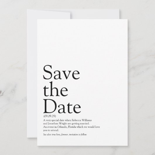 Invitation Définition simple et moderne de la date de sauvega (Devant)