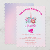 Invitation Dégradé arc-en-ciel magique 1er anniversaire fête (Devant / Derrière)