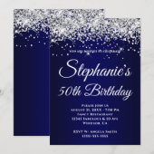 Invitation Dégradé de la marine de Parties scintillant argent (Devant / Derrière)