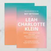 Invitation Dégradé d'ombre sarcelle pêche Bat Mitzvah Nom Gra (Devant / Derrière)