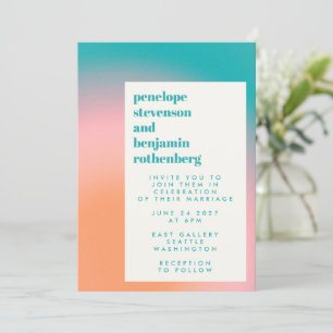 Invitation Dégradé Groovy Sarcelle Rose Orange Mariage Abstra