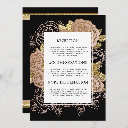 Invitation Dégradé or et Parties scintillant | Rose Gold Flor (Devant / Derrière)