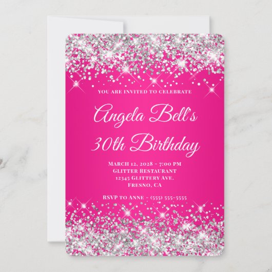 Invitation Dégradé Rose Chaud Paillettes Argent 30e Anniversa (Devant)