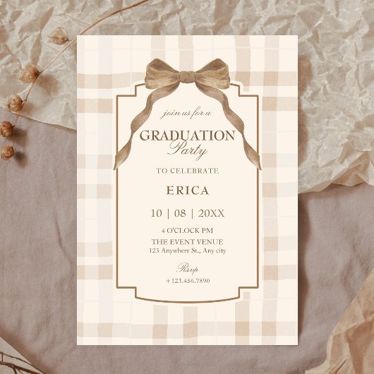 Invitation Dégradé tartan à carreaux marron beige doux avec n