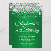 Invitation Dégradé vert Parties scintillant argenté (Devant / Derrière)