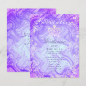 Invitation dégradé violet couronne scintillante (Devant / Derrière)