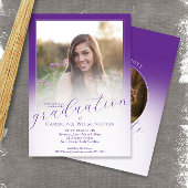 Invitation Dégradé Violet Script Moderne Photo Remise de Dipl