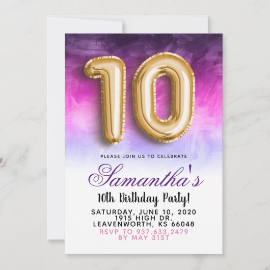 Invitation dégradée pour 10e anniversaire (Devant)