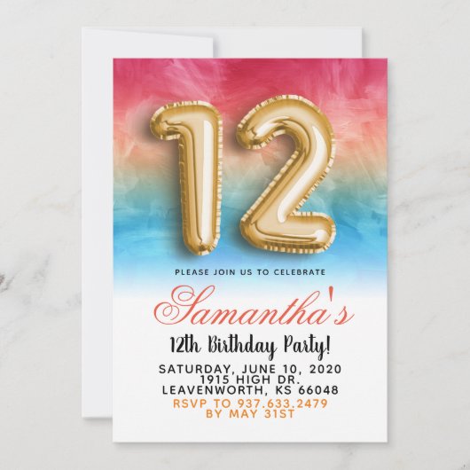 Invitation dégradée pour 12e anniversaire (Devant)