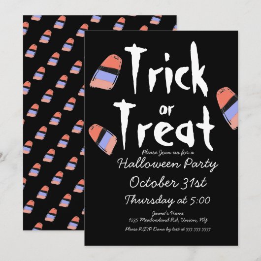 Invitation Déguisement de bonbons pour la fête d'Halloween De (Devant / Derrière)