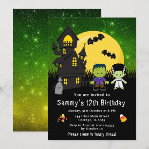 Invitation Déguisement d'Halloween Anniversaire Monstres Vert