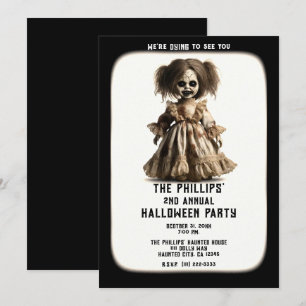 Invitation Déguisement d'Halloween de poupée effrayante pour 