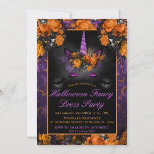 Invitation Déguisement Licorne Fleurs Halloween Élégant