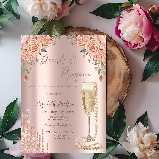 Invitation Dégustation de prosecco et perles pour mariage