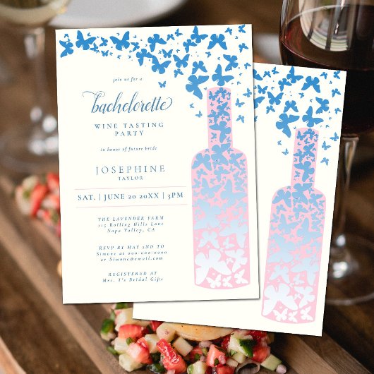 Invitation Dégustation de vin Bachelorette Party Papillons Bl