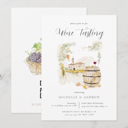 Invitation Dégustation de vin d'aquarelle QR Code Wedding sho (Devant / Derrière)