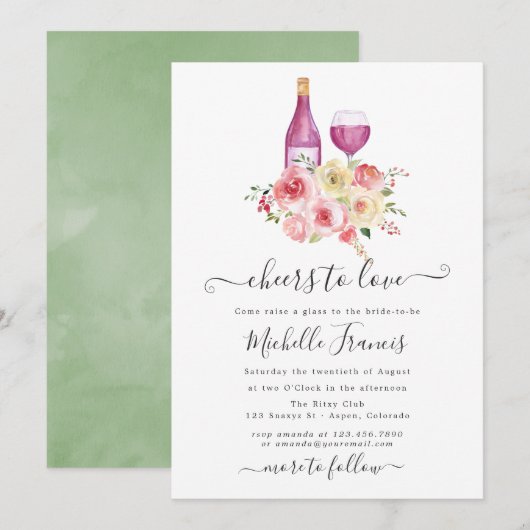 Invitation Dégustation de vin de Fête des mariées florale Blu (Devant / Derrière)