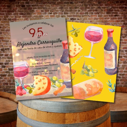 Invitation Dégustation de vin et de fromage 95e anniversaire