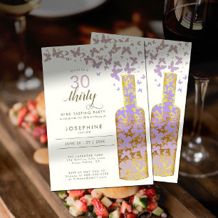 Invitation Dégustation de vin Gold Boho Butterflies 30e anniv