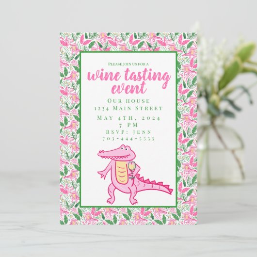 Invitation Dégustation de vin Preppy Alligator (Debout devant)