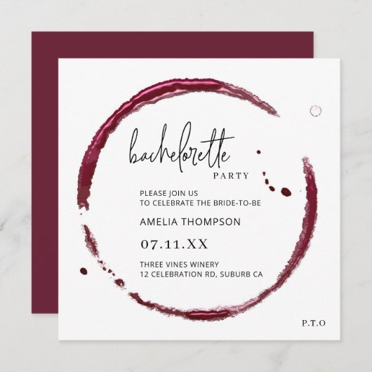 Invitation Dégustation de vin rouge Week-end Bachelorette Par (Devant / Derrière)