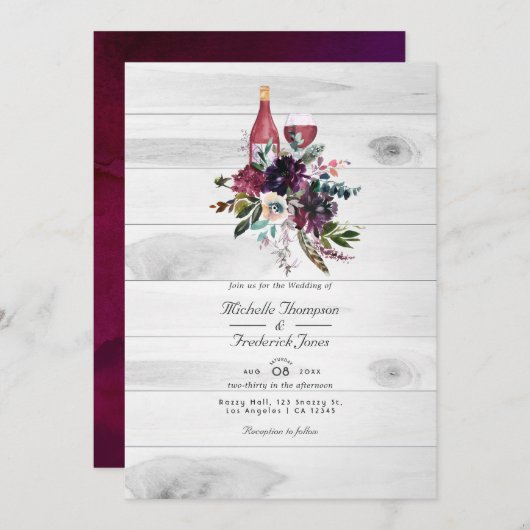 Invitation Dégustation de vin Rustique Boho Plum Code QR Mari (Devant / Derrière)