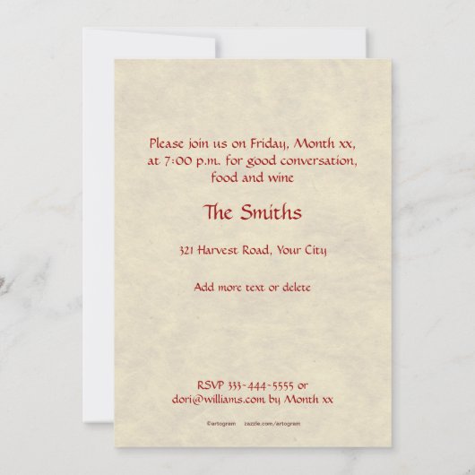 Invitation Dégustation de vins (Dos)