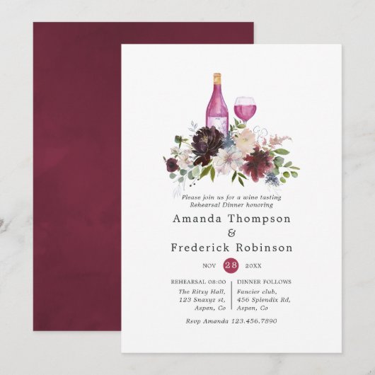 Invitation Dégustation de vins pour le dîner de répétition de (Devant / Derrière)