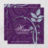 Invitation Dégustation De Vins Purple Silver Parties scintill (Devant / Derrière)