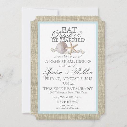 Invitation Déguster Boire Dollar de sable et Pearl Mariage Ré (Devant)