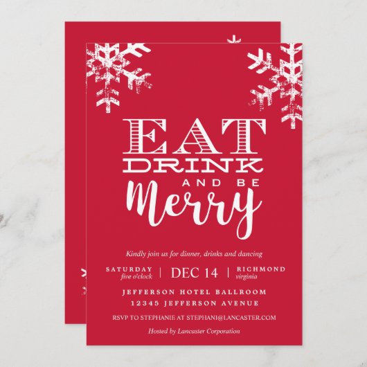 Invitation Dégustez Joyeux Red Snowflake Noël Party (Devant / Derrière)