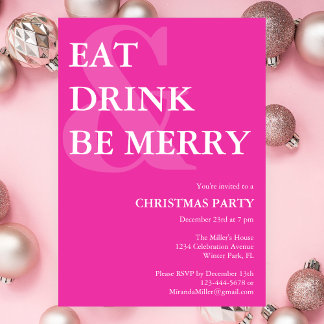 Invitation Dégustez un verre et soyez joyeux Noël rose
