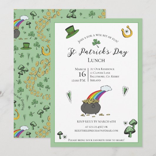Invitation Déjeuner amusant de la Saint-Patrick avec bénédict (Devant / Derrière)