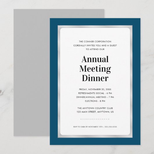 Invitation Déjeuner annuel | Marine Bleu et Argent (Devant / Derrière)