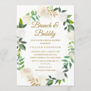 Invitation Déjeuner avec couronne florale dorée et bridal sho