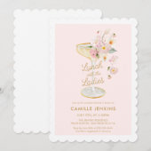 Invitation Déjeuner avec les Dames Rose Déjeuner de Mariage (Devant / Derrière)