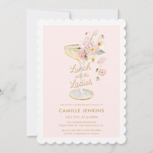 Invitation Déjeuner avec les Dames Rose Déjeuner de Mariage (Devant)