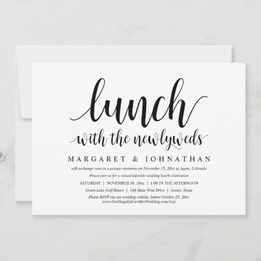 Invitation Déjeuner avec les jeunes mariés, Mariage Elopement (Devant)