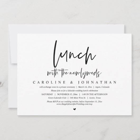 Invitation Déjeuner avec les jeunes mariés, Mariage Elopement (Devant)