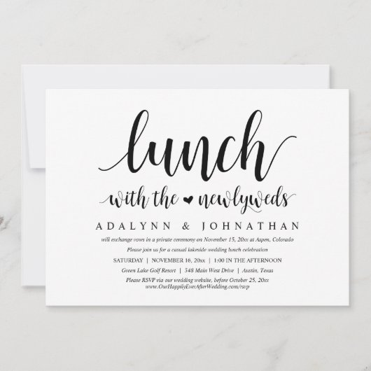 Invitation Déjeuner avec les jeunes mariés, Mariage Elopement (Devant)