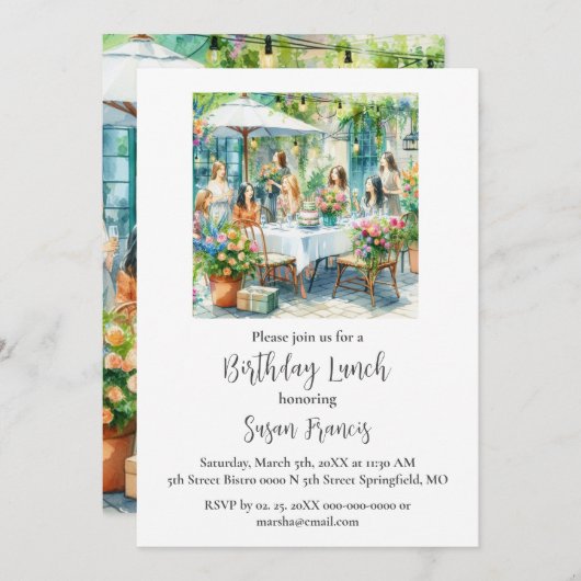 Invitation Déjeuner Chic Dames Anniversaire (Devant / Derrière)