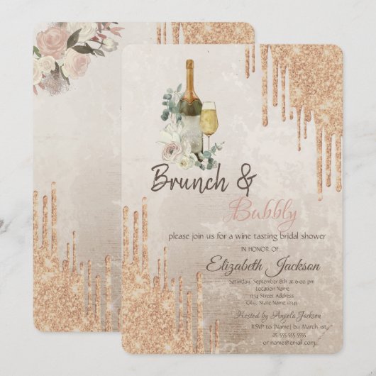 Invitation Déjeuner Chic Drips Brunch & Bubbly Shower de mari (Devant / Derrière)
