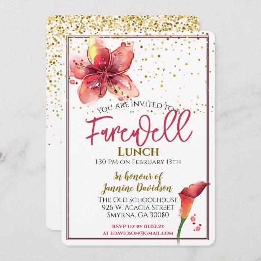 Invitation Déjeuner d'adieu Floral Lily (Devant / Derrière)
